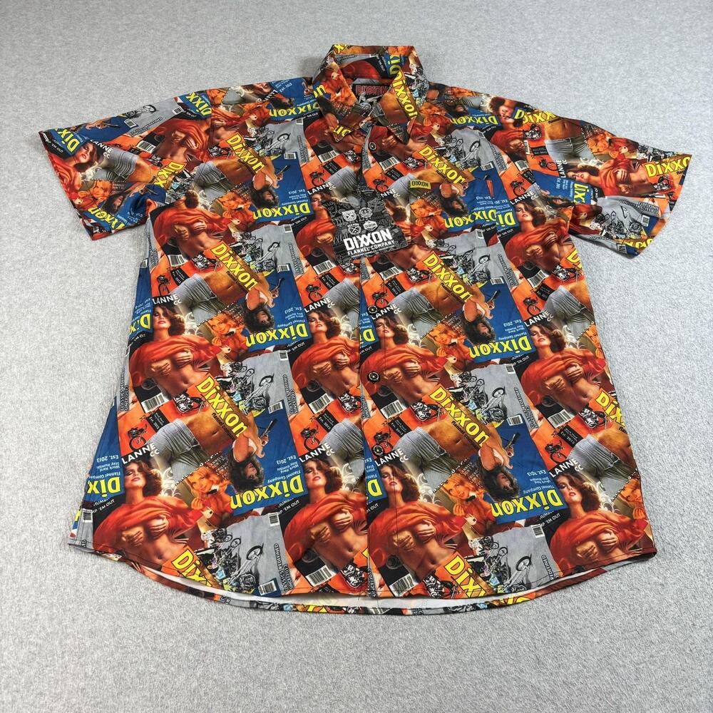 Dixxon The Articles Shirt Mens Large Orange Magazine Girls Short Sleeve Button